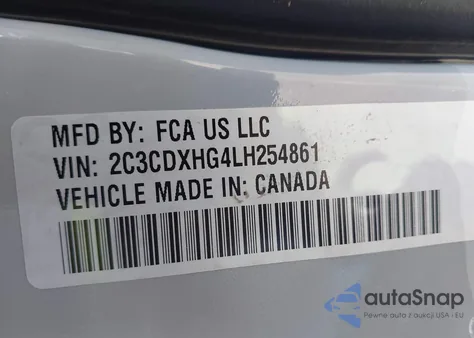 2020 Dodge Charger Gt Rwd z USA, uszkodzony, nr VIN 2C3CDXHG4LH254861